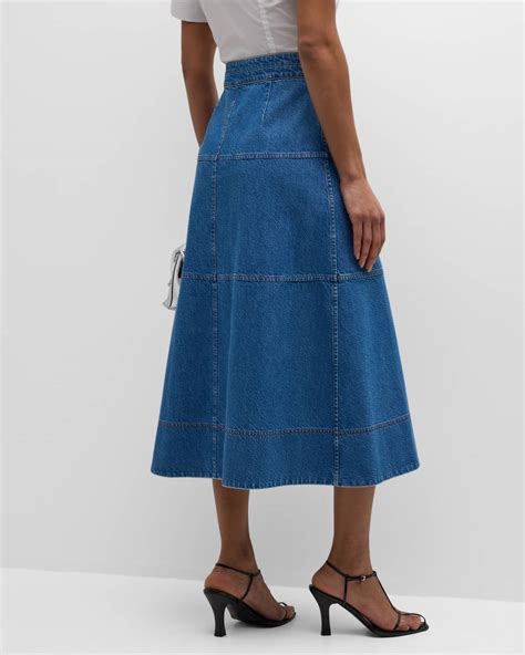 Tanya Taylor Hudie A-Line Denim Midi Skirt | Neiman Marcus