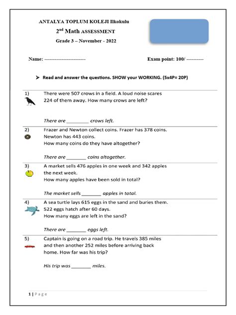 Image result for Math Test Example