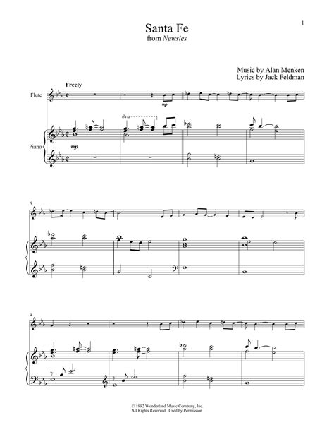 Santa Fe (from Newsies) by Alan Menken Sheet Music for Flute and Piano ...