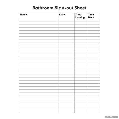 Bathroom Sign Out Sheet Printable - Gridgit.com