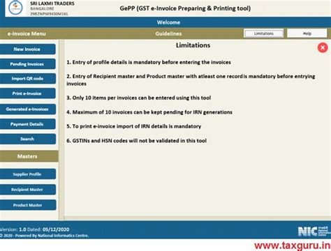 GePP – GST e -Invoice Preparing and Printing Tool