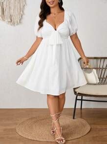 SHEIN Frenchy Summer Bridgerton Cap Sleeve Bowknot Knot Mini White ...