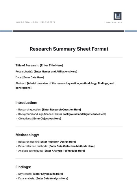 Image result for Summary Sheet Example Study