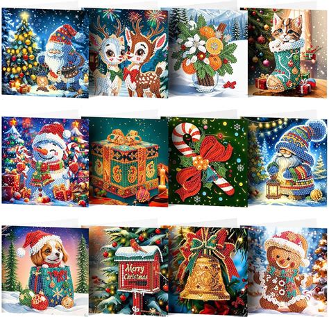 Diamond Art Christmas Cards, 12 Pcs DIY 3D Diamond Art Decorations ...