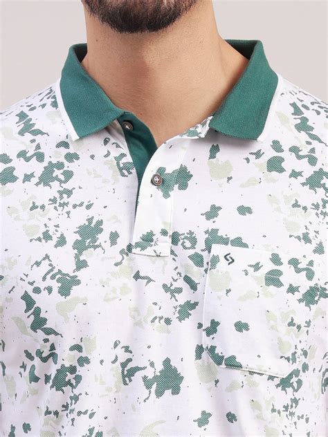Classic Polo Men's Half Sleeve White/Green Polo Neck Slim Fit All-Over