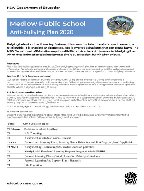Fillable Online Anti-bullying plan template. Bullying of ...