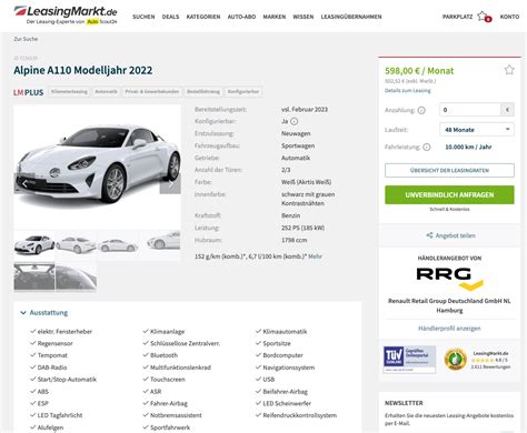 Alpine A110 Leasing für 598€ im Monat brutto - sparneuwagen.de