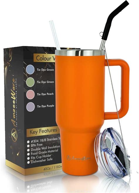 Amazon.com | AmzeeWare 40oz Insulated Tumbler with Handle and Straw, Leak-Resistant Lid for ...