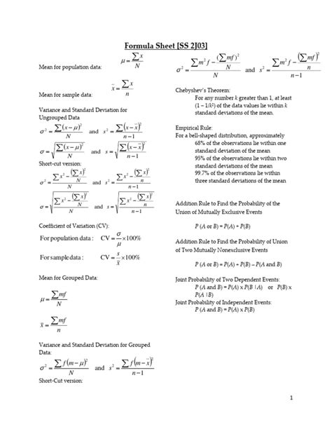 Image result for Standard Deviation Formula Sheet