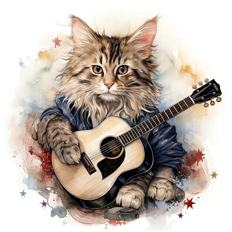 Watercolor american bobtail guitar clipart generative ai | Premium AI ...