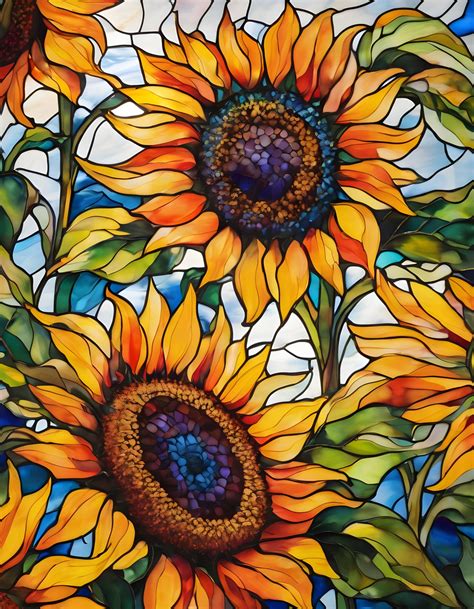 Sunflowers Stained Glass Tiffany Free Stock Photo - Public Domain Pictures