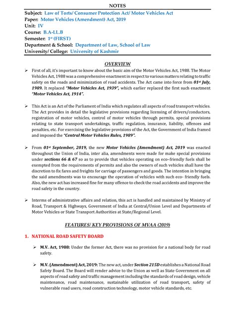 Motor Vehicles (Amendment) Act, 2019 - A-LL Semester: 1 st (FIRST ...