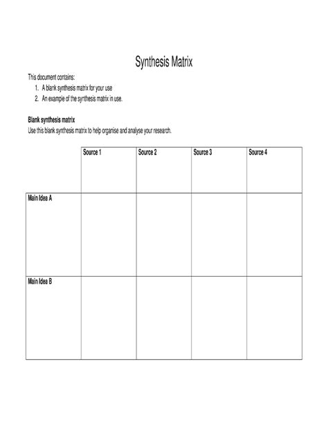 Blank Synthesis Matrix Template - Blank Fillable Template | Fill Out ...