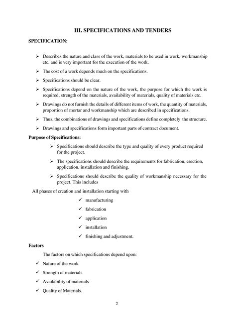 Estimation, Costing AND Valuation - SPECIFICATION: III. SPECIFICATIONS ...