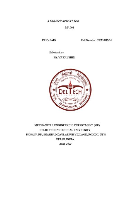 Project Report on Applications of Several Functions - MA 101 - Studocu