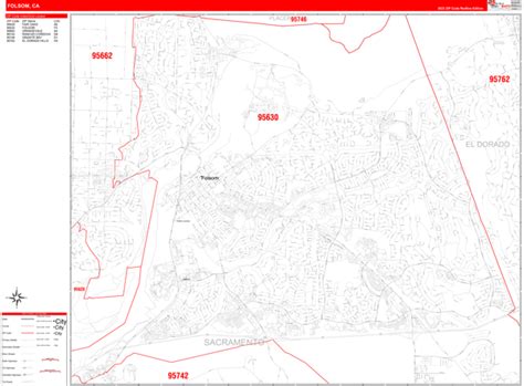 Folsom California Zip Code Wall Map (Red Line Style) by MarketMAPS ...