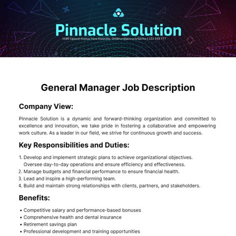 Free General Manager Job Description Template to Edit Online