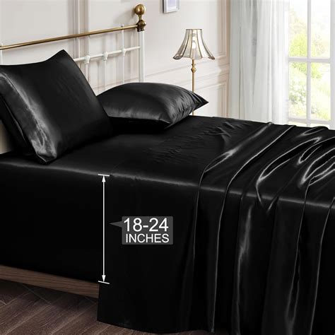 Amazon.com: Vonty Satin Sheets Extra Deep Pocket Full Sheet Sets ...