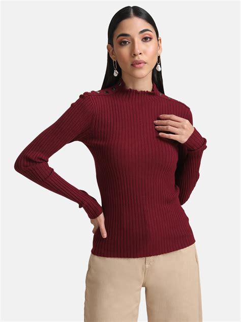 Raised Neck Pullover With Buttons – KAZO