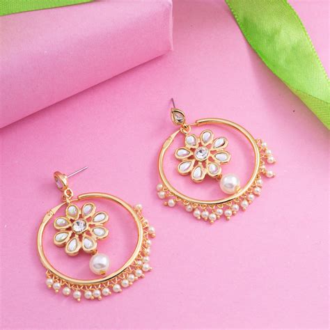 Buy Estele Gold Plated Traditional Chandbali Earrings with Pearl ...