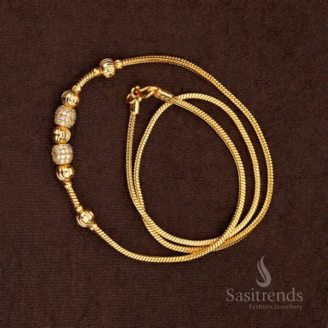 Grand AD Stone Micro Gold Plated Mugappu Chain - Sasitrends