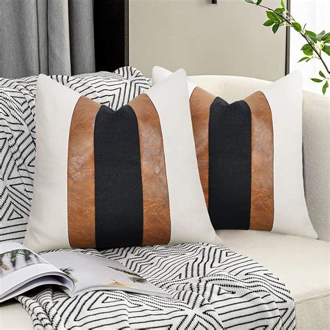 Amazon.com: JASEN Black and White Leather Throw Pillow Covers Brown ...