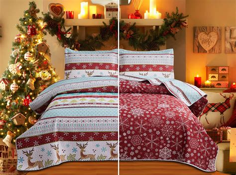 Amazon.com: Christmas Bedding Set Queen Size Christmas Quilt Bedspread ...