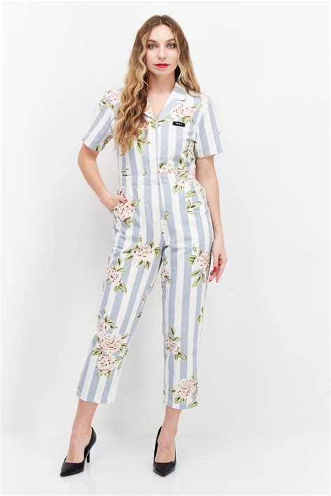 Buy RVCA women floral print short sleeves jumpsuit blue combo Online ...