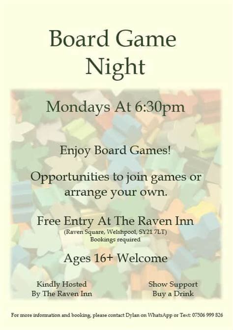 Board Game Night, The Raven Inn, Welshpool, 15 December 2025 | AllEvents