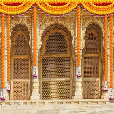 Temple Gate with Hanging Flowers Backdrop Cloth for Pooja Decoration ...