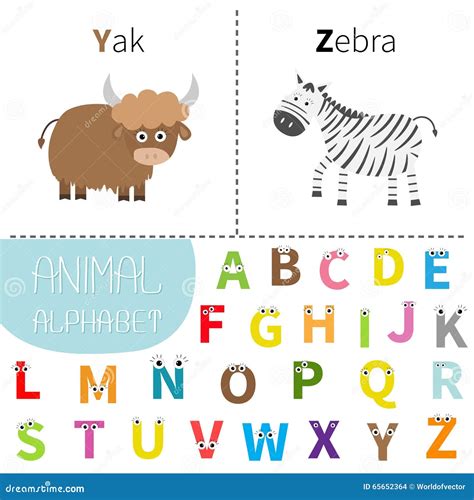 Letter Y Z Yak Zebra Zoo Alphabet. English Abc with Animals Letters ...