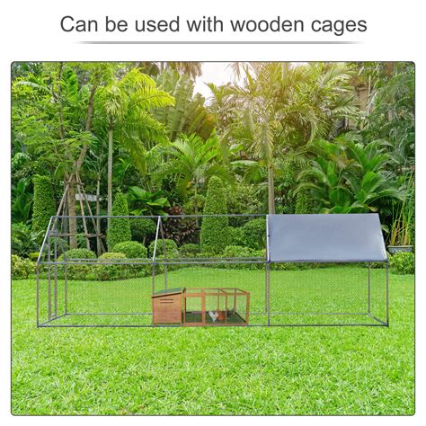 PawHut Galvanized Large Metal Chicken Coop Cage Walk-in Enclosure ...