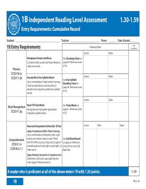 Fillable Online 1B Independent Reading Level Assessment Fax Email Print ...