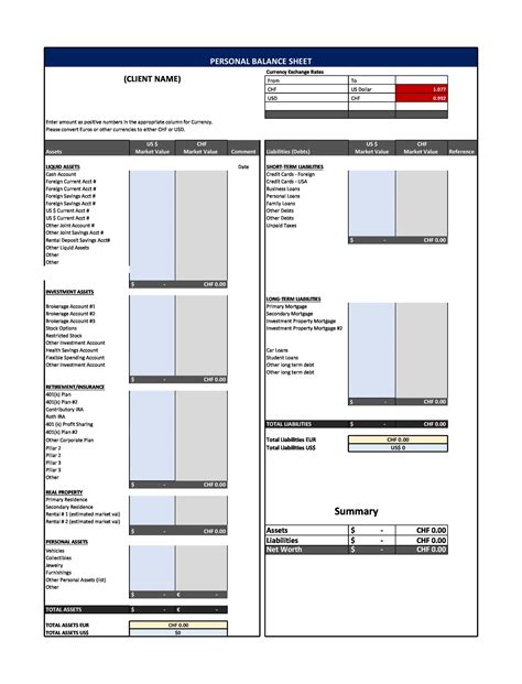Balance Sheet Template Excel Free