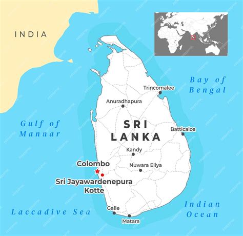 Mapa político do sri lanka com a capital colombo e sri jayawardenepura ...