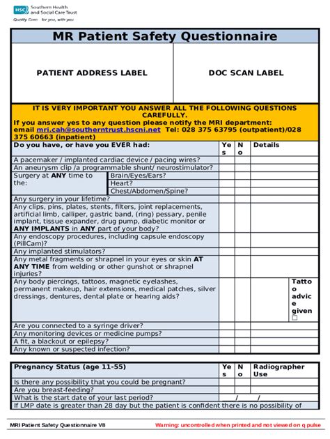 1. The MRI and MEG safety questionnaires ask several ... Doc Template ...