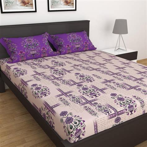 Buy SPACES Miami Purple Printed Cotton Double Bedsheet Set - 3Pcs from ...
