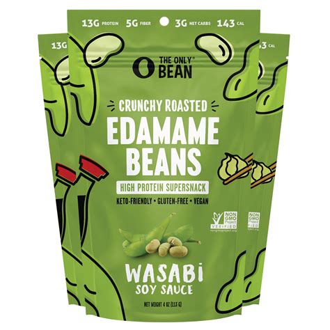 The Only Bean Edamame Dry Roasted Edamame Beans Snack (Wasabi Soy Sauce), Wasabi Peas ...