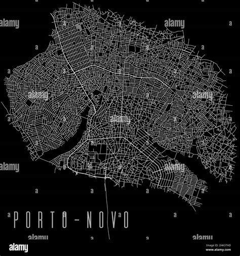 Porto-Novo city province vector map poster. Capital of Benin municipality square linear road map ...