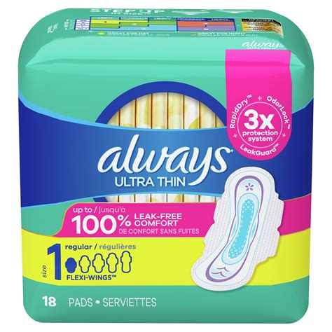 Always Ultra Thin Pads with Wings, Regular, Unscented, 18 Ct - Walmart ...