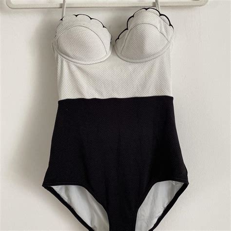 Women's Black and White Swimsuit-one-piece | Depop