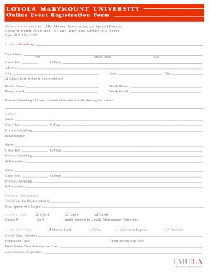 Loyola Marymount University Event Registration Form - Blank Fillable ...