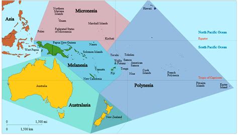 Oceania Map with Micronesia, Polynesia, Melanesia, and Australasia ...