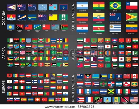 Illustrated Flags World Organised By Continent Stock Vector (Royalty ...