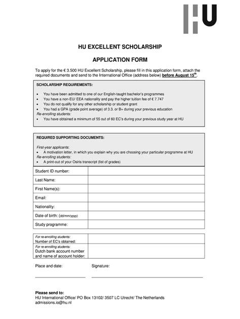 Fillable Online international hu HU EXCELLENT SCHOLARSHIP APPLICATION ...
