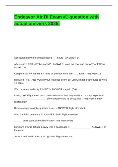 Endeavor Air BI Exam -1 question with actual answers 2025 - Endeavor ...