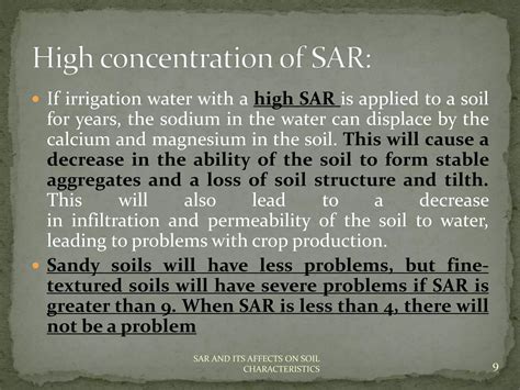 Sodium Adsorption Ratio and its Effects on the Soil Characteristics | PPTX