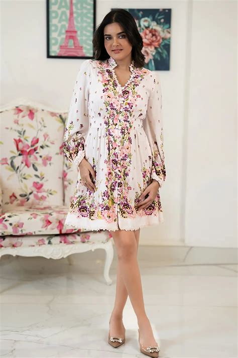 Blush Ivory Floral Button-Front Mini Dress | Pretty Pixie