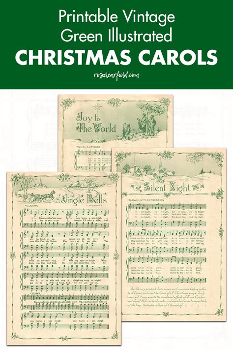 Free Printable Vintage Green Illustrated Christmas Carols • Rose Clearfield