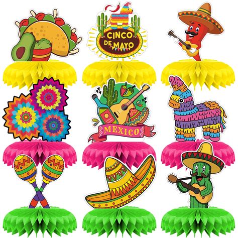 Buy 9 Pieces Mexican Fiesta Honeycomb Centerpieces for Table,3D Fiesta ...